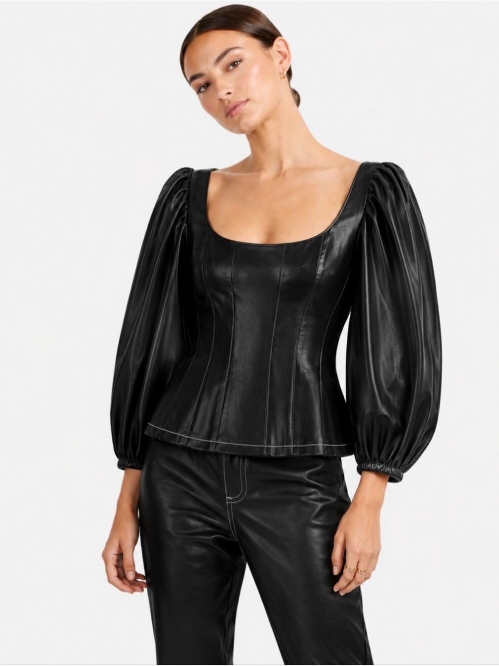 STAUD SWELLS FAUX LEATHER CORSET TOP